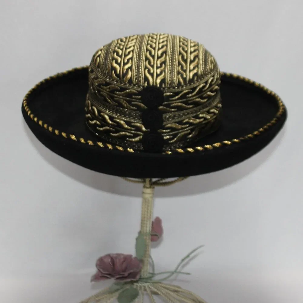 Vintage Dasha 100% Wool Black & Gold Hat